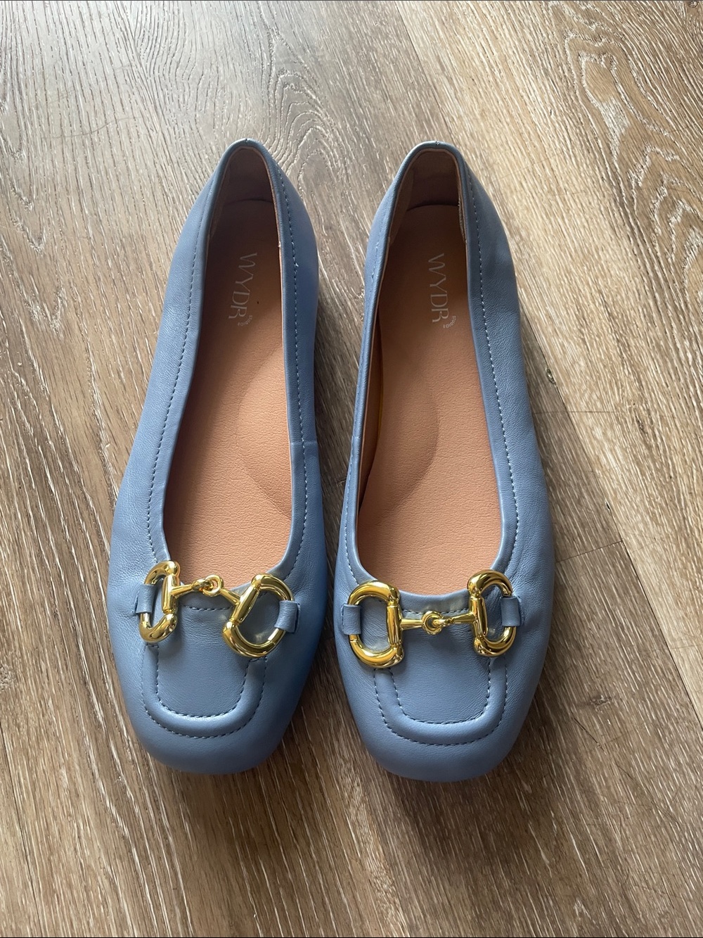 WYDR Dusty Blue Leather Horsebit Loafers